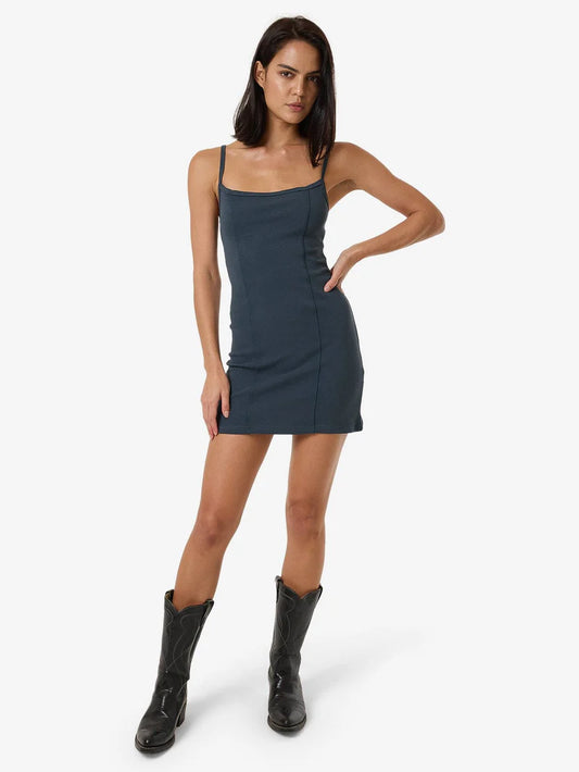 Rib Seam Mini Dress - Dark Slate